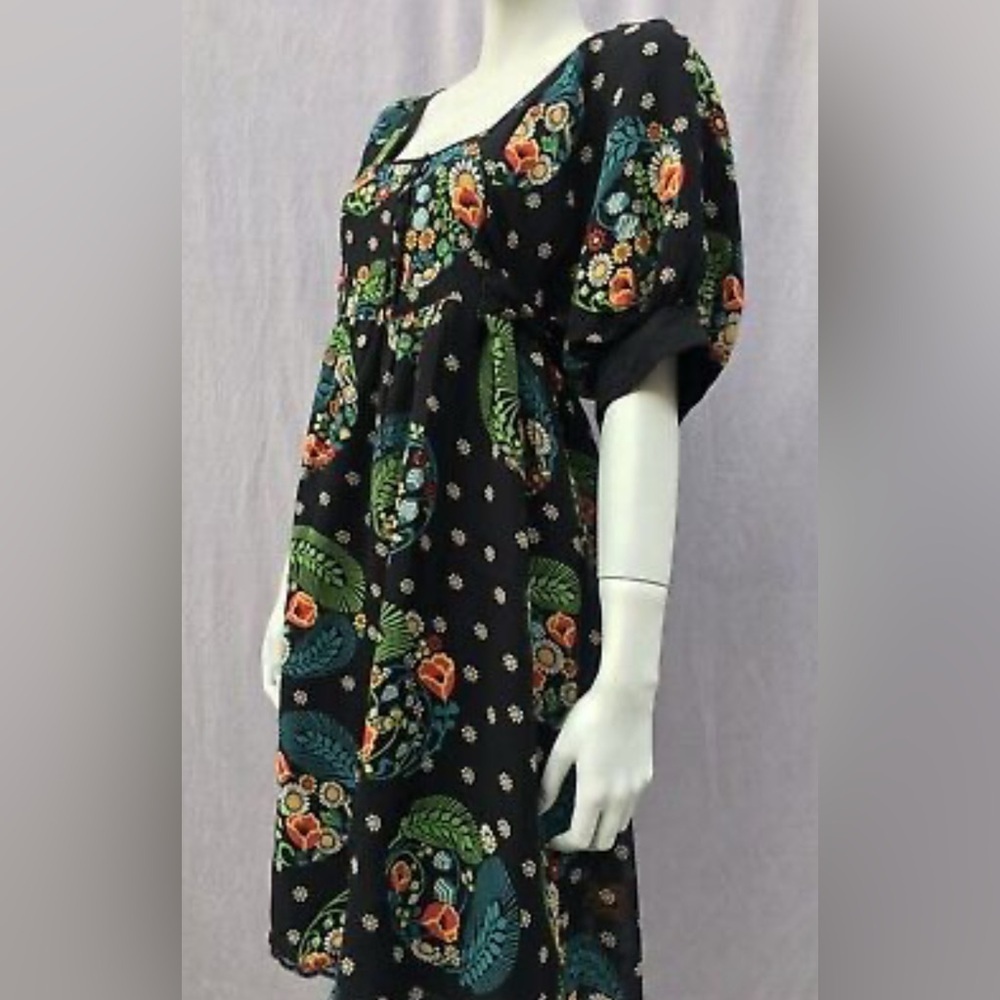 ANTHROPOLOGIE Maeze Black Floral Babydoll Dress